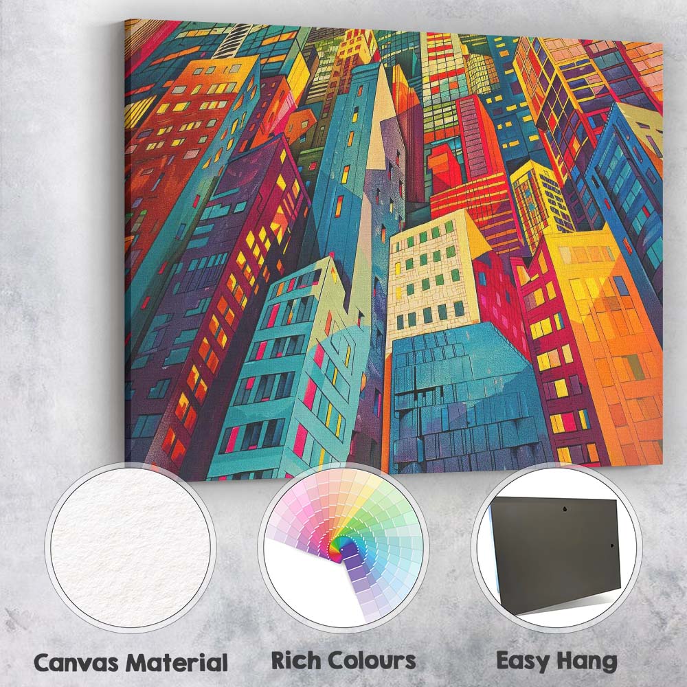 Colourful Modern Skyscraper Architecture Geometric Cityscape Canvas Wall Art Print Decor Picture Ready to Hang