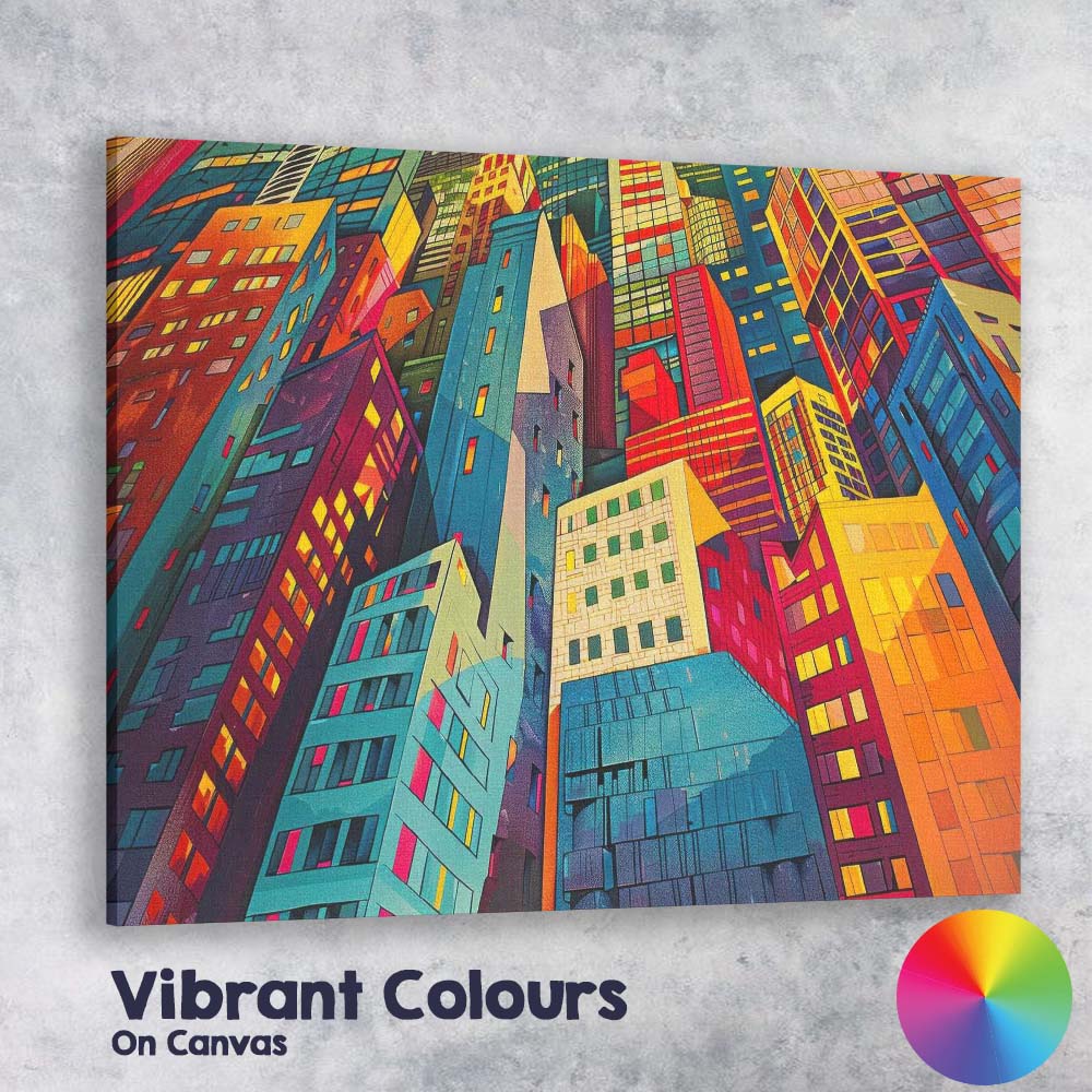 Colourful Modern Skyscraper Architecture Geometric Cityscape Canvas Wall Art Print Decor Picture Ready to Hang