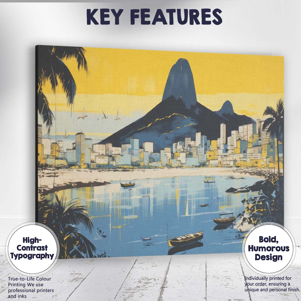 Modern Rio De Janeiro Sugarloaf Mountain Coastal Skyline Travel Poster Canvas Wall Art Print Decor Picture Ready to Hang