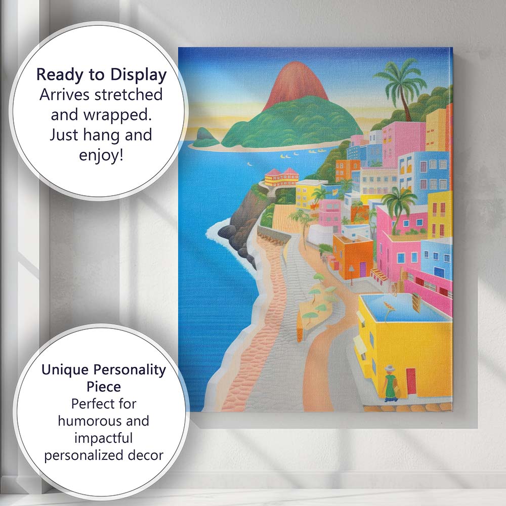 Colourful Rio De Janeiro Sugarloaf Mountain Coastal Cityscape Travel Poster Canvas Wall Art Print Decor Picture Ready to Hang