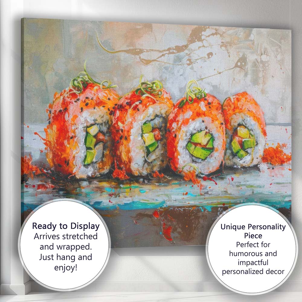 Expressive Japanese Sushi Platter Oil Painting Canvas Wall Art Print Decor Picture Ready to Hang
