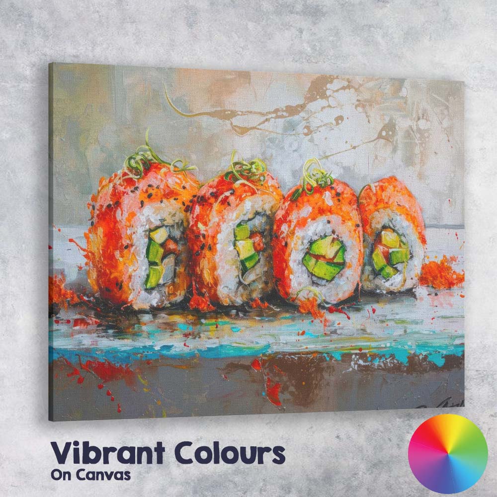 Expressive Japanese Sushi Platter Oil Painting Canvas Wall Art Print Decor Picture Ready to Hang