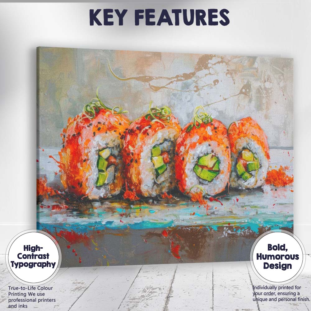 Expressive Japanese Sushi Platter Oil Painting Canvas Wall Art Print Decor Picture Ready to Hang
