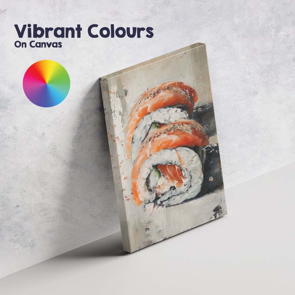 Textured Salmon Nigiri Sushi Modern Food Painting Canvas Wall Art Print Decor Picture Ready to Hang