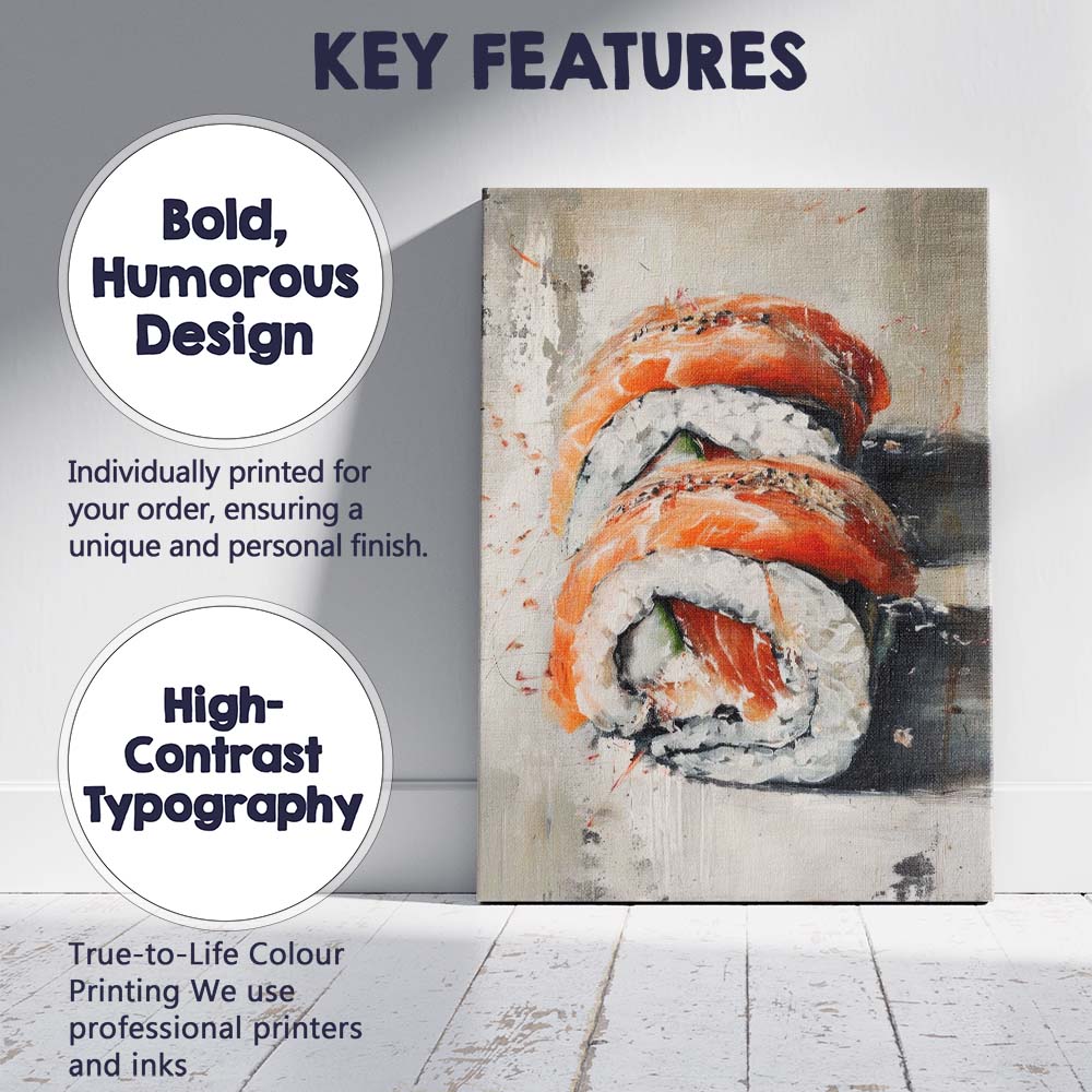 Textured Salmon Nigiri Sushi Modern Food Painting Canvas Wall Art Print Decor Picture Ready to Hang