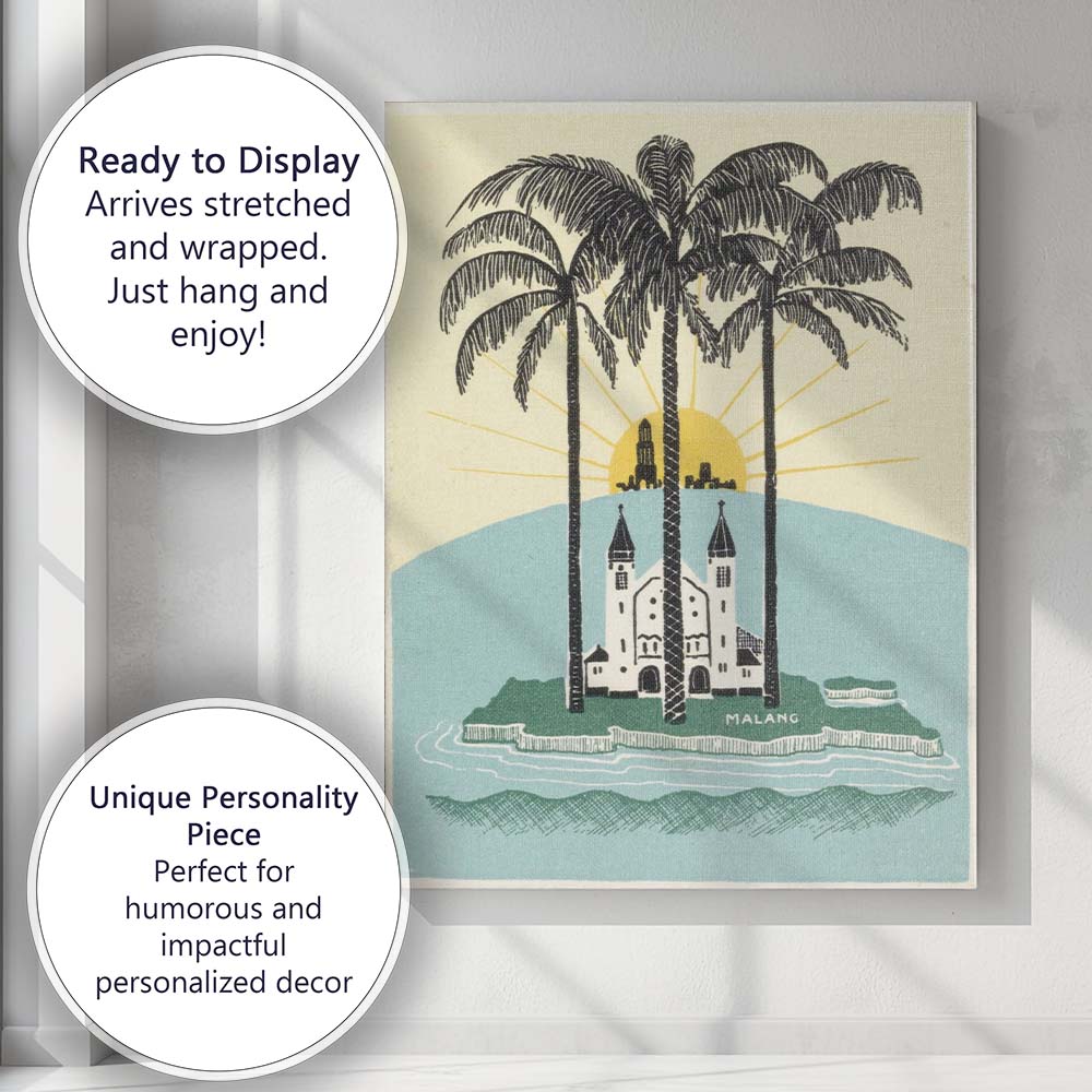Retro Tropical Malang Palm Trees Island Travel Poster Canvas Wall Art Print Decor Picture Ready to Hang