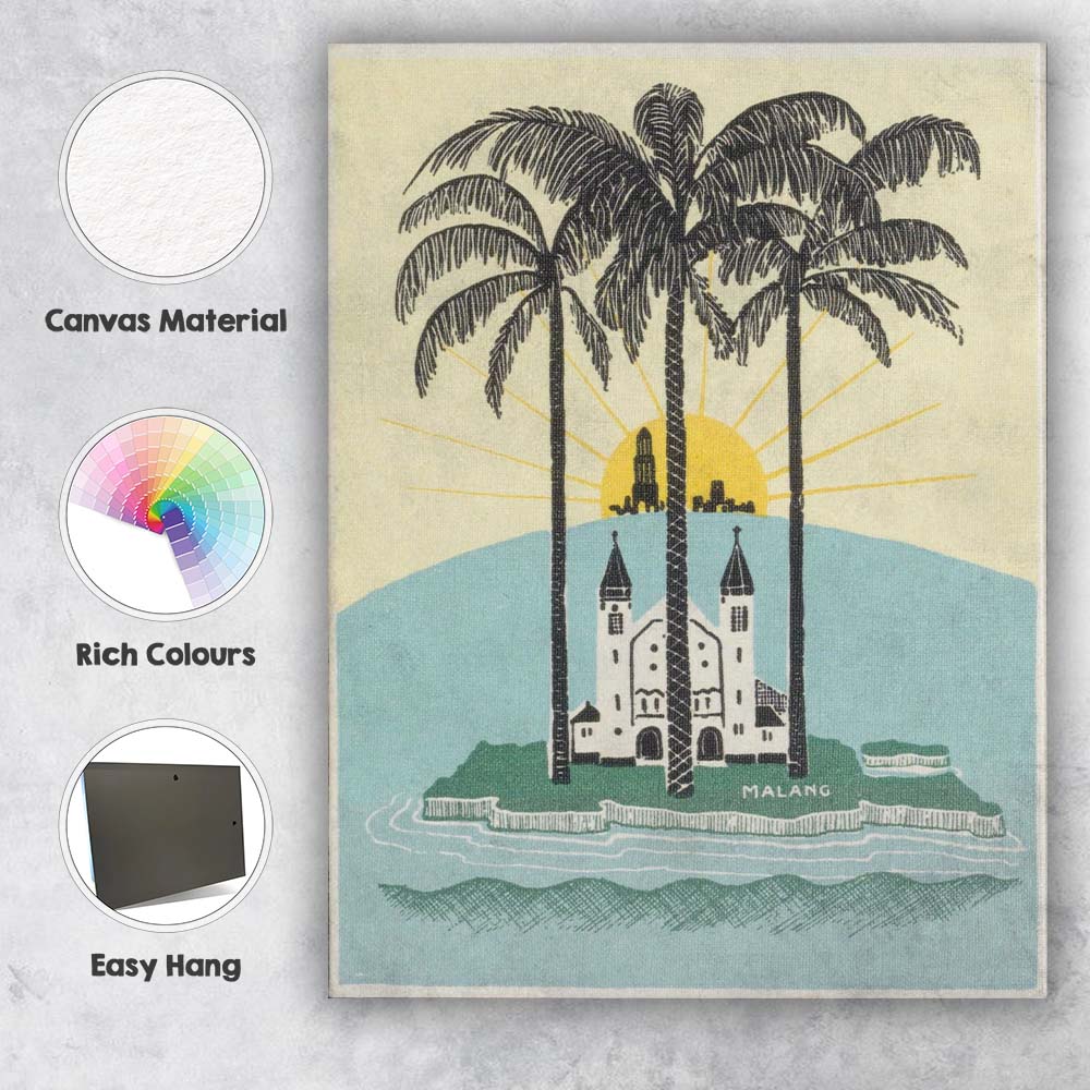 Retro Tropical Malang Palm Trees Island Travel Poster Canvas Wall Art Print Decor Picture Ready to Hang