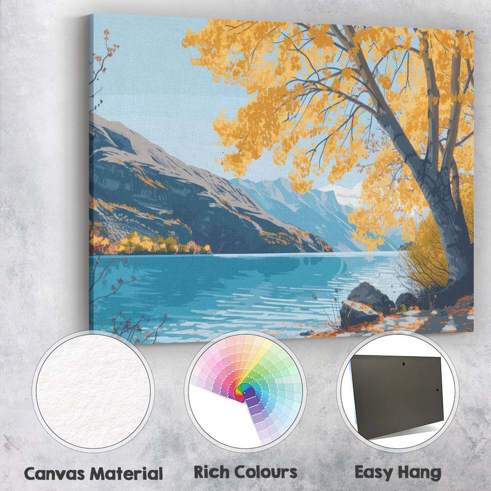 Autumn Lakeside Tree Snow Mountain Scenic Landscape Canvas Wall Art Print Decor Picture Ready to Hang