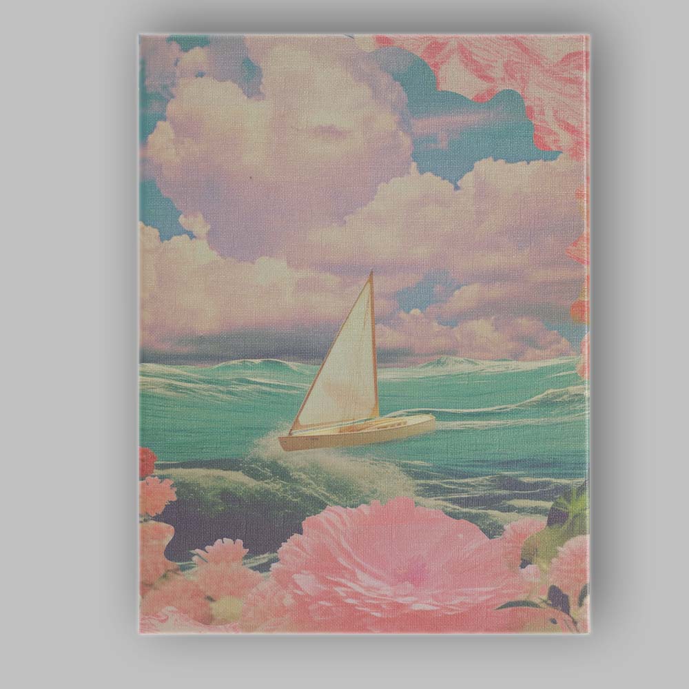 Dreamy Pastel Sailing Boat Ocean Floral Collage Canvas Wall Art Print Decor Picture Ready to Hang