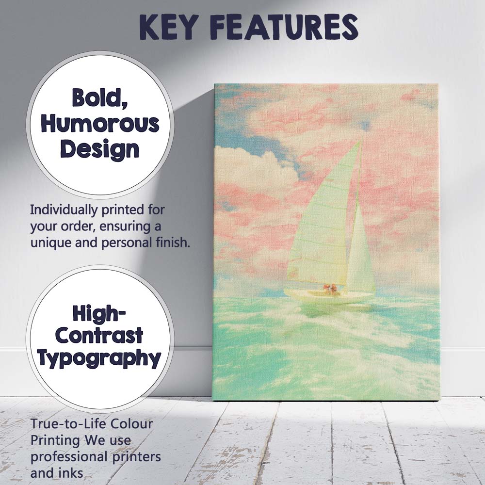 Soft Pastel Sailing Yacht Ocean Sky Seascape Canvas Wall Art Print Decor Picture Ready to Hang