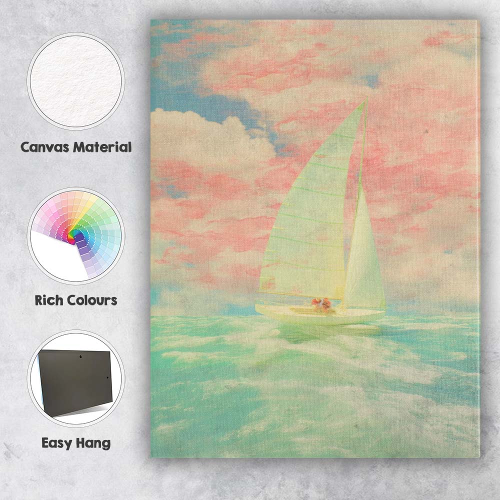 Soft Pastel Sailing Yacht Ocean Sky Seascape Canvas Wall Art Print Decor Picture Ready to Hang