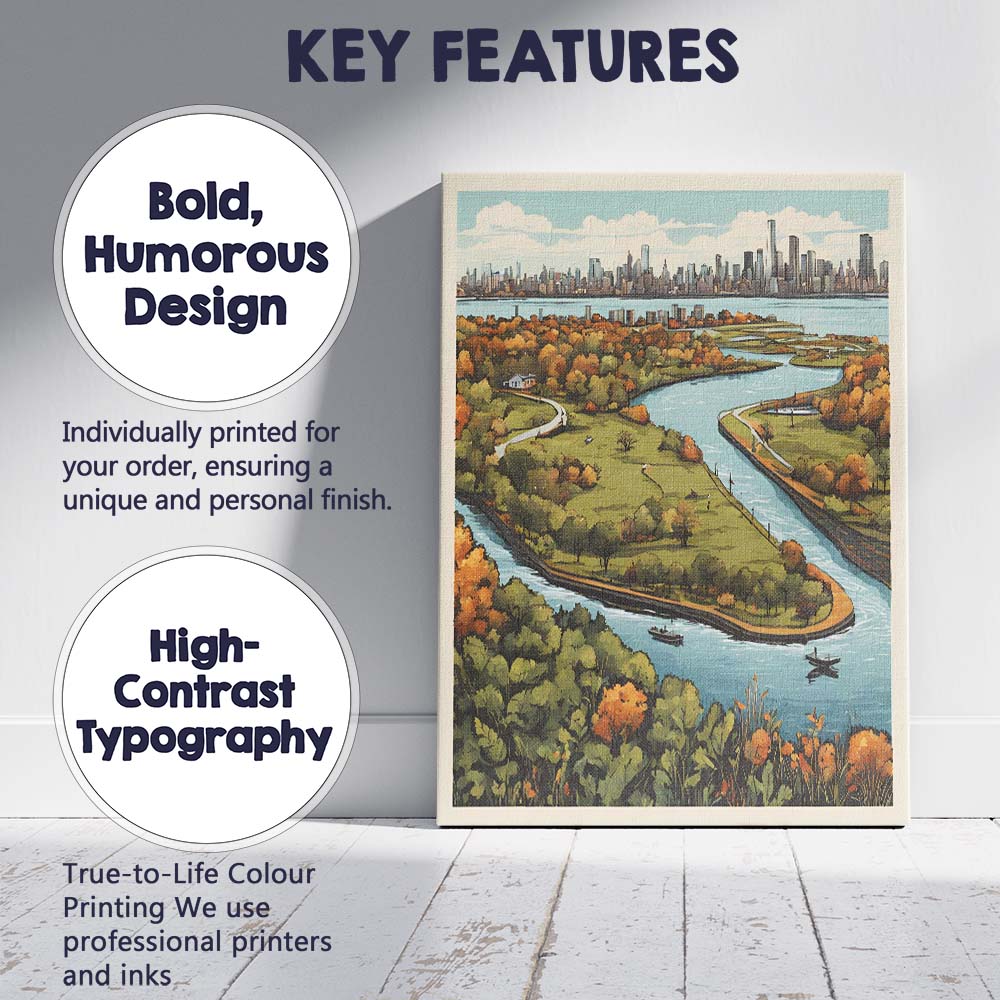 Autumn Riverside Park Panoramic Skyline Landscape Illustration Canvas Wall Art Print Decor Picture Ready to Hang