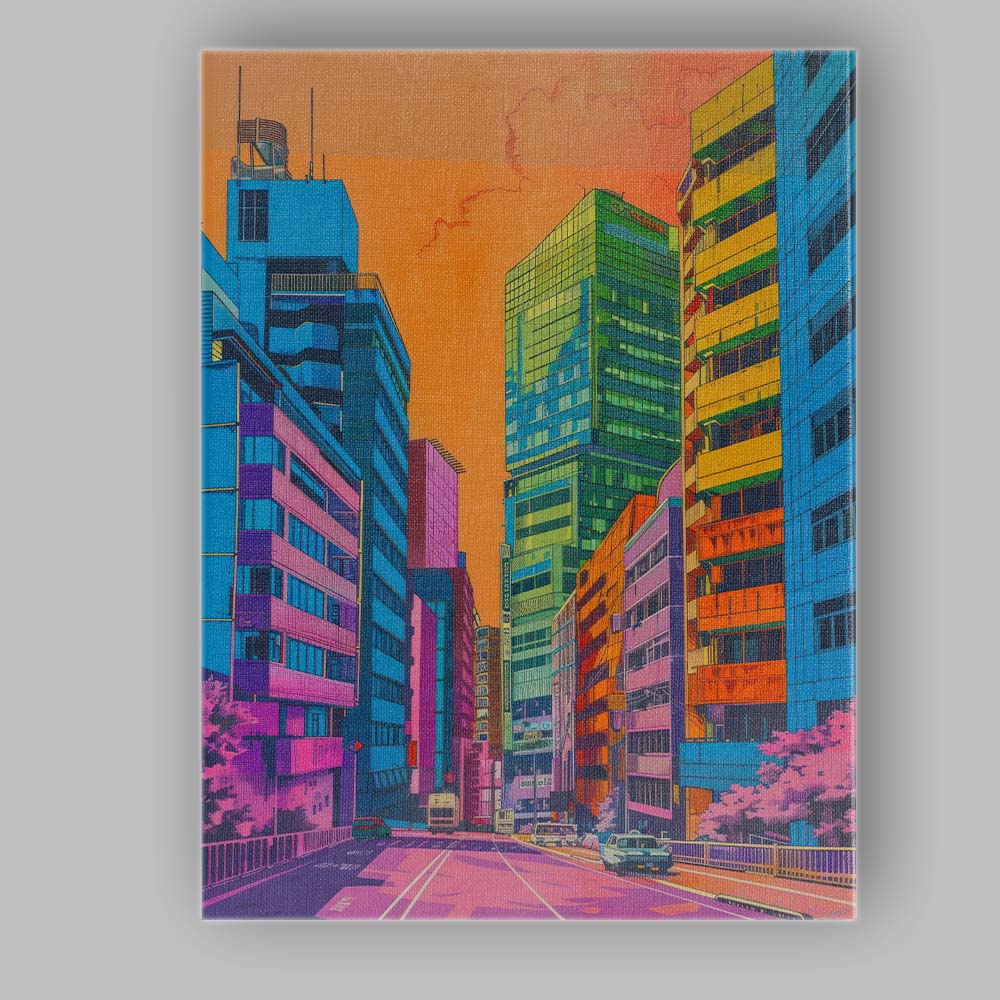 Vibrant Sunset City Street Modern Urban Architecture Canvas Wall Art Print Decor Picture Ready to Hang