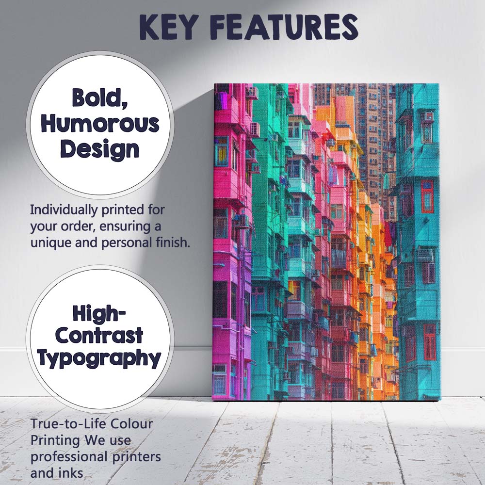 Abstract Neon Hong Kong Apartment Buildings Urban Cityscape Canvas Wall Art Print Decor Picture Ready to Hang