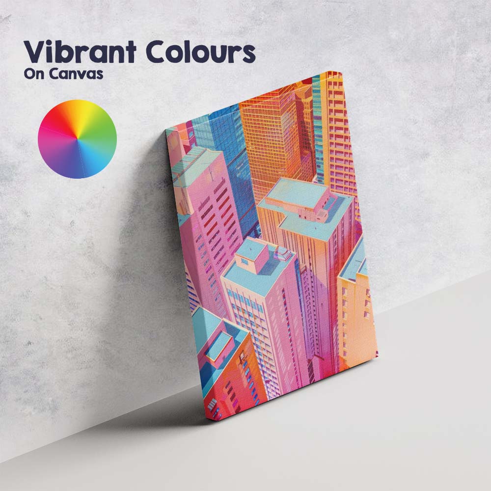 Vibrant Pastel Modern City Skyscraper Aerial Architecture Canvas Wall Art Print Decor Picture Ready to Hang