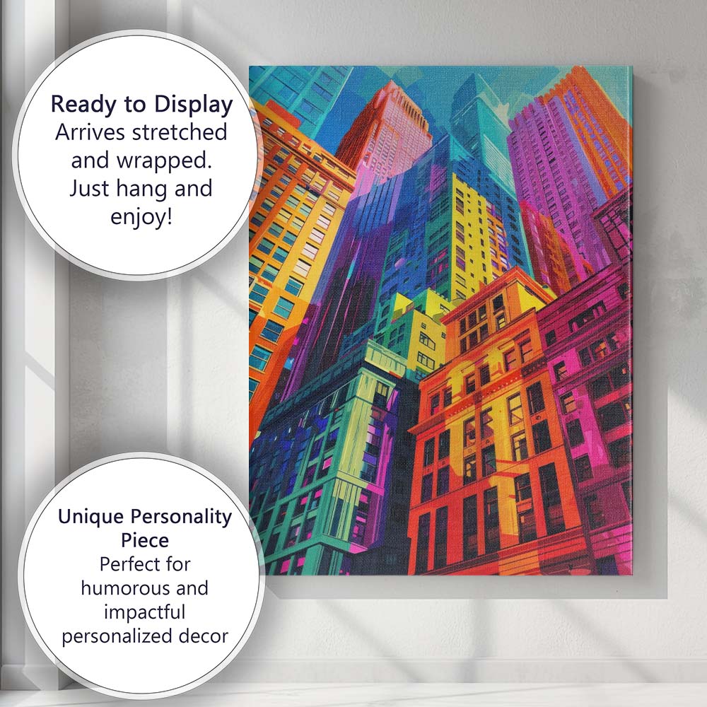 Vibrant Colourful Downtown Skyscrapers Urban Cityscape Canvas Wall Art Print Decor Picture Ready to Hang