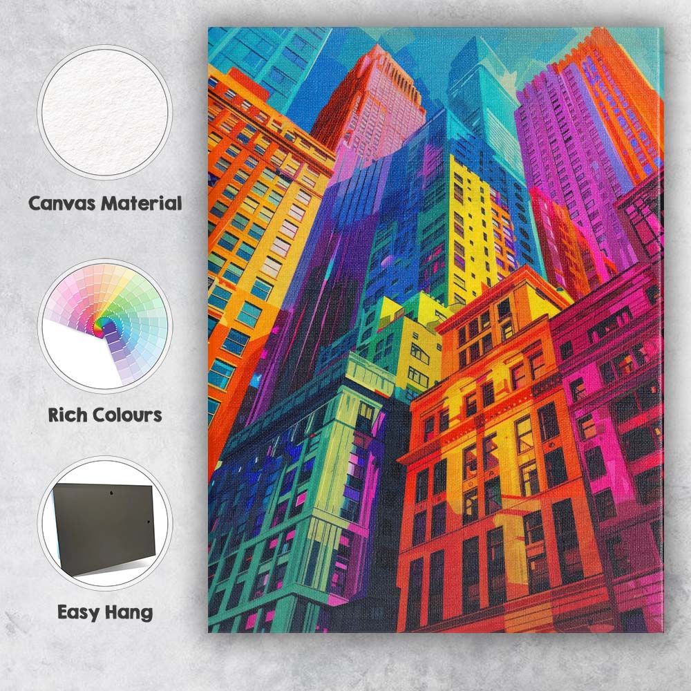 Vibrant Colourful Downtown Skyscrapers Urban Cityscape Canvas Wall Art Print Decor Picture Ready to Hang