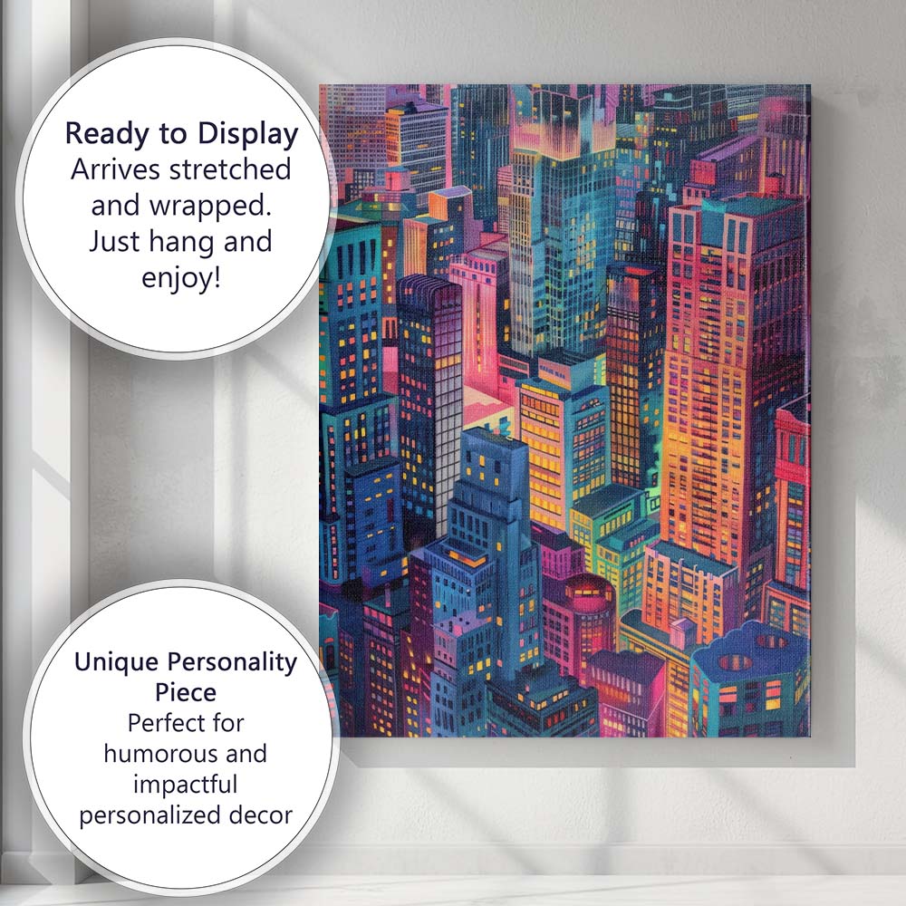 Colourful Modern City Skyline Aerial Architecture Canvas Wall Art Print Decor Picture Ready to Hang
