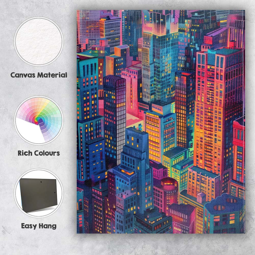 Colourful Modern City Skyline Aerial Architecture Canvas Wall Art Print Decor Picture Ready to Hang
