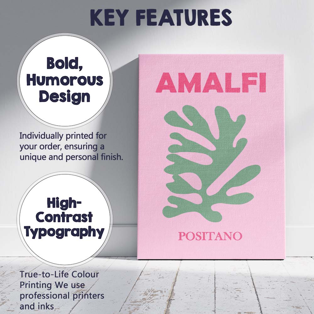 Sage Green Coral Amalfi Positano Italy Travel Poster Canvas Wall Art Print Decor Picture Ready to Hang