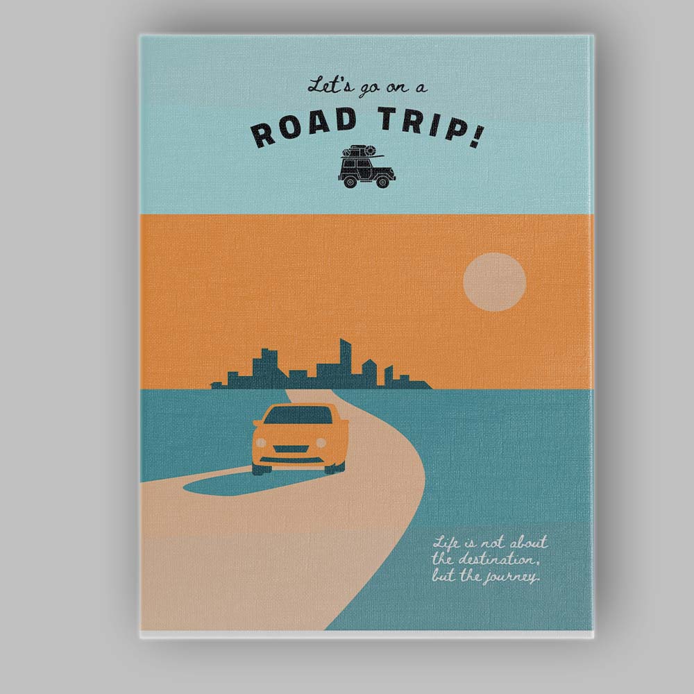 Lets Go On A Road Trip Minimalist Travel Quote Car Illustration Canvas Wall Art Print Decor Picture Ready to Hang
