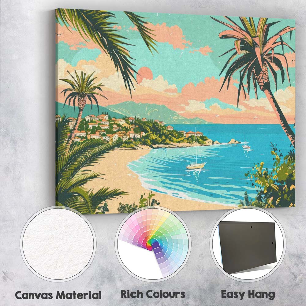 Tropical Palm Framed Coastal Bay Beach Travel Poster Canvas Wall Art Print Decor Picture Ready to Hang