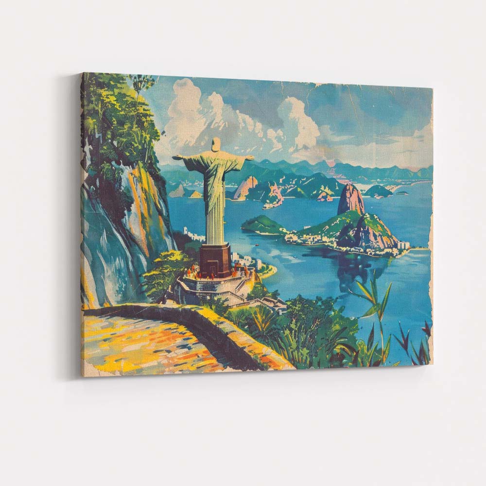 Scenic Rio de Janeiro Brazil Christ the Redeemer Mountain Panorama Travel Poster Canvas Wall Art Print Decor Picture Ready to Hang