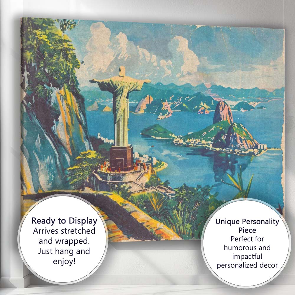 Scenic Rio de Janeiro Brazil Christ the Redeemer Mountain Panorama Travel Poster Canvas Wall Art Print Decor Picture Ready to Hang
