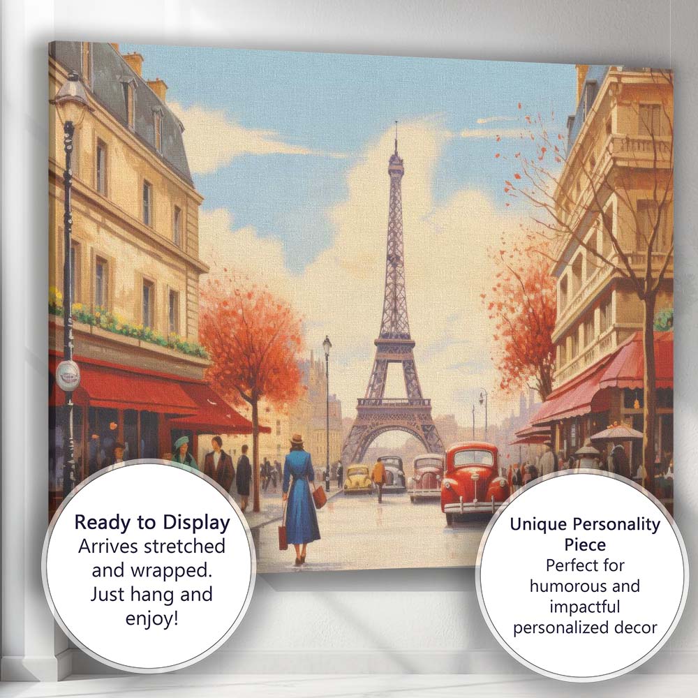 Romantic Paris France Eiffel Tower Autumn Street Scene Travel Poster Canvas Wall Art Print Decor Picture Ready to Hang