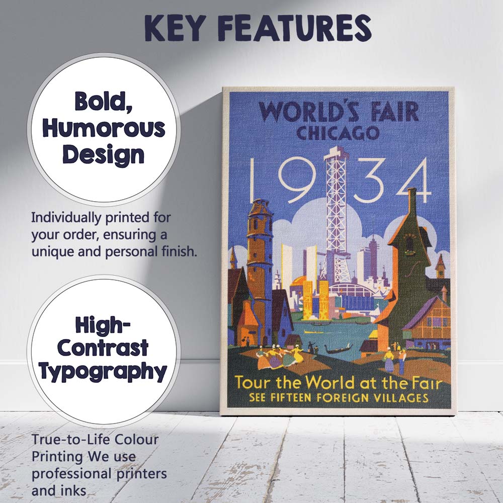 Art Deco Chicago Worlds Fair International Exhibition Poster Canvas Wall Art Print Decor Picture Ready to Hang