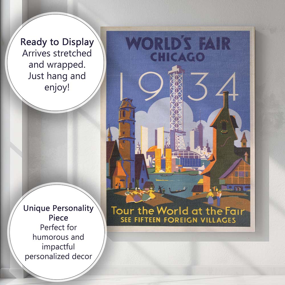 Art Deco Chicago Worlds Fair International Exhibition Poster Canvas Wall Art Print Decor Picture Ready to Hang