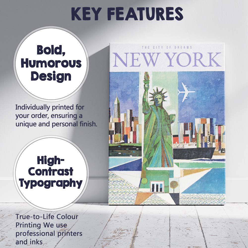 Modern New York Statue of Liberty Skyline Travel Poster Canvas Wall Art Print Decor Picture Ready to Hang