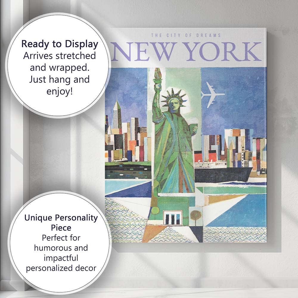 Modern New York Statue of Liberty Skyline Travel Poster Canvas Wall Art Print Decor Picture Ready to Hang