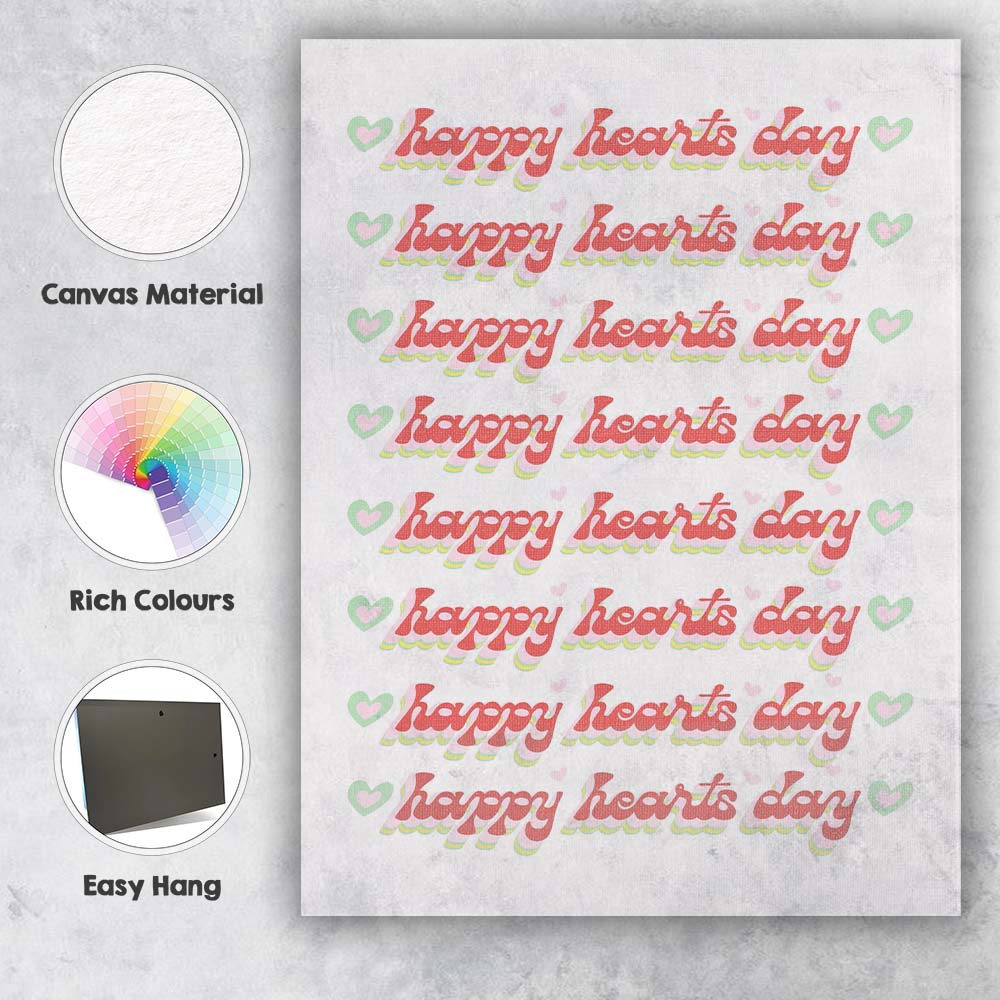 Retro Happy Hearts Day Typography Repeat Canvas Wall Art Print Decor Picture Ready to Hang