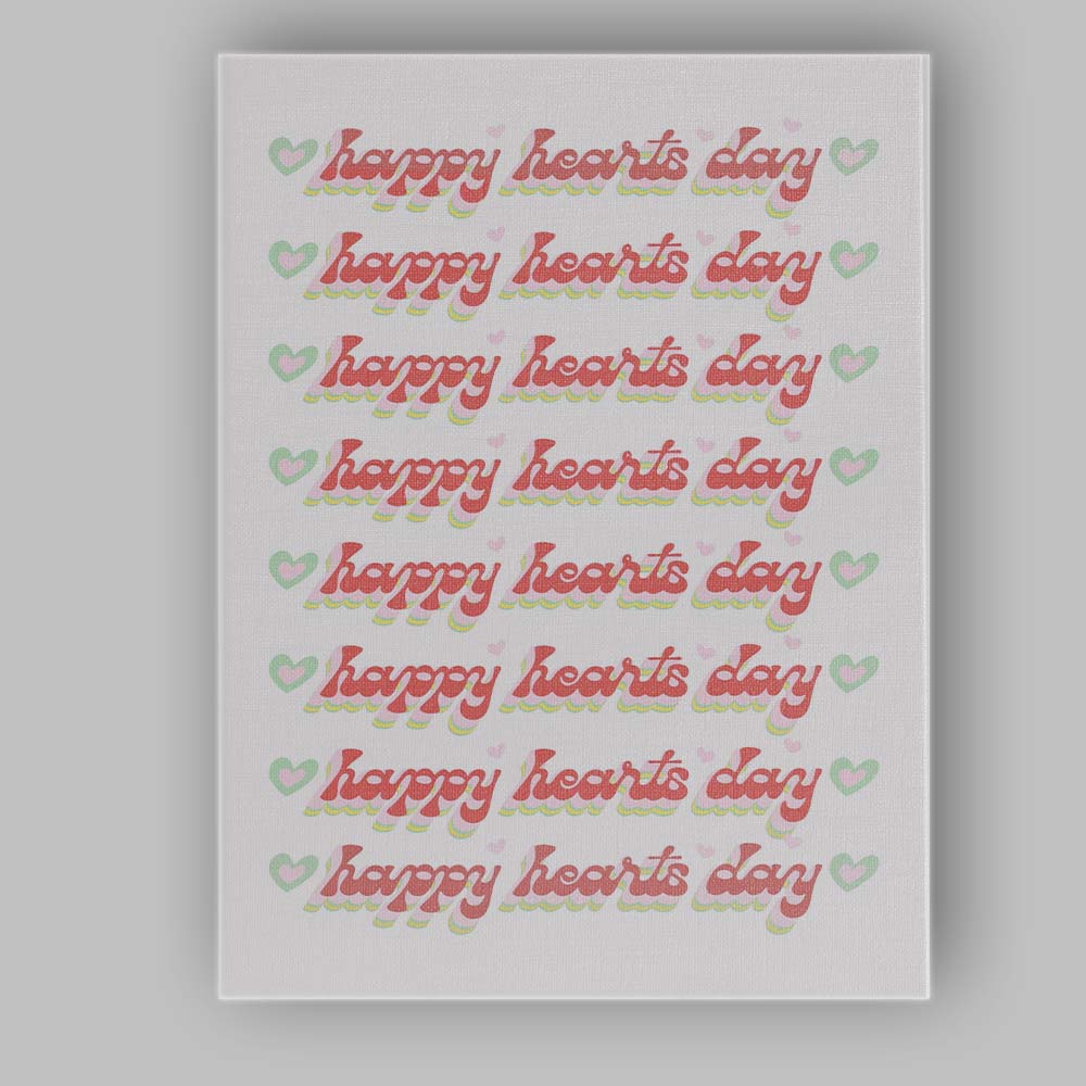 Retro Happy Hearts Day Typography Repeat Canvas Wall Art Print Decor Picture Ready to Hang