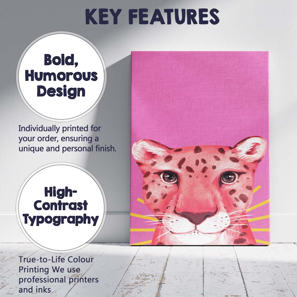 Pink Leopard Portrait Pop Art Animal Illustration Canvas Wall Art Print Decor Picture Ready to Hang