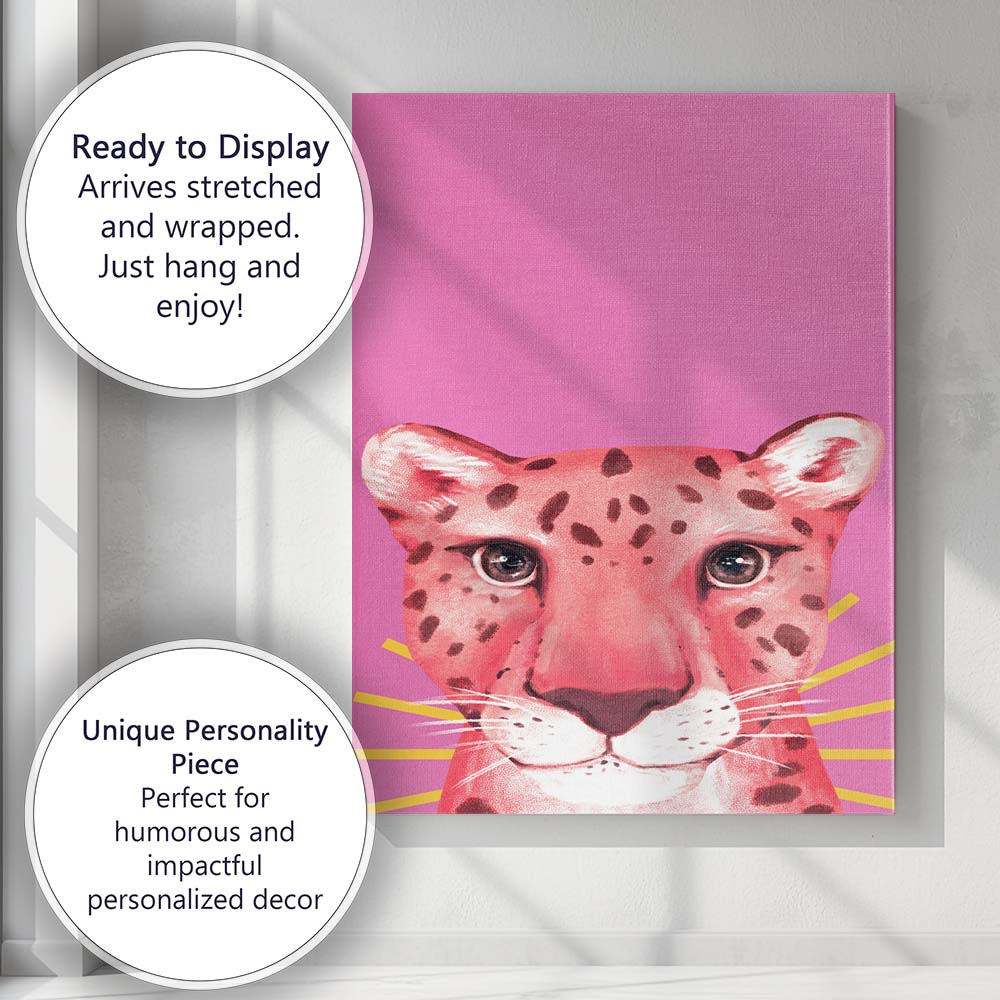 Pink Leopard Portrait Pop Art Animal Illustration Canvas Wall Art Print Decor Picture Ready to Hang
