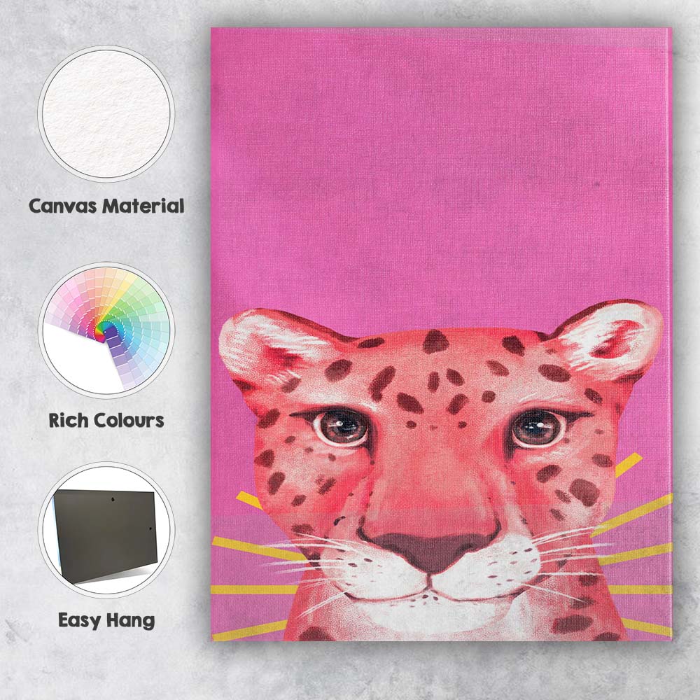 Pink Leopard Portrait Pop Art Animal Illustration Canvas Wall Art Print Decor Picture Ready to Hang