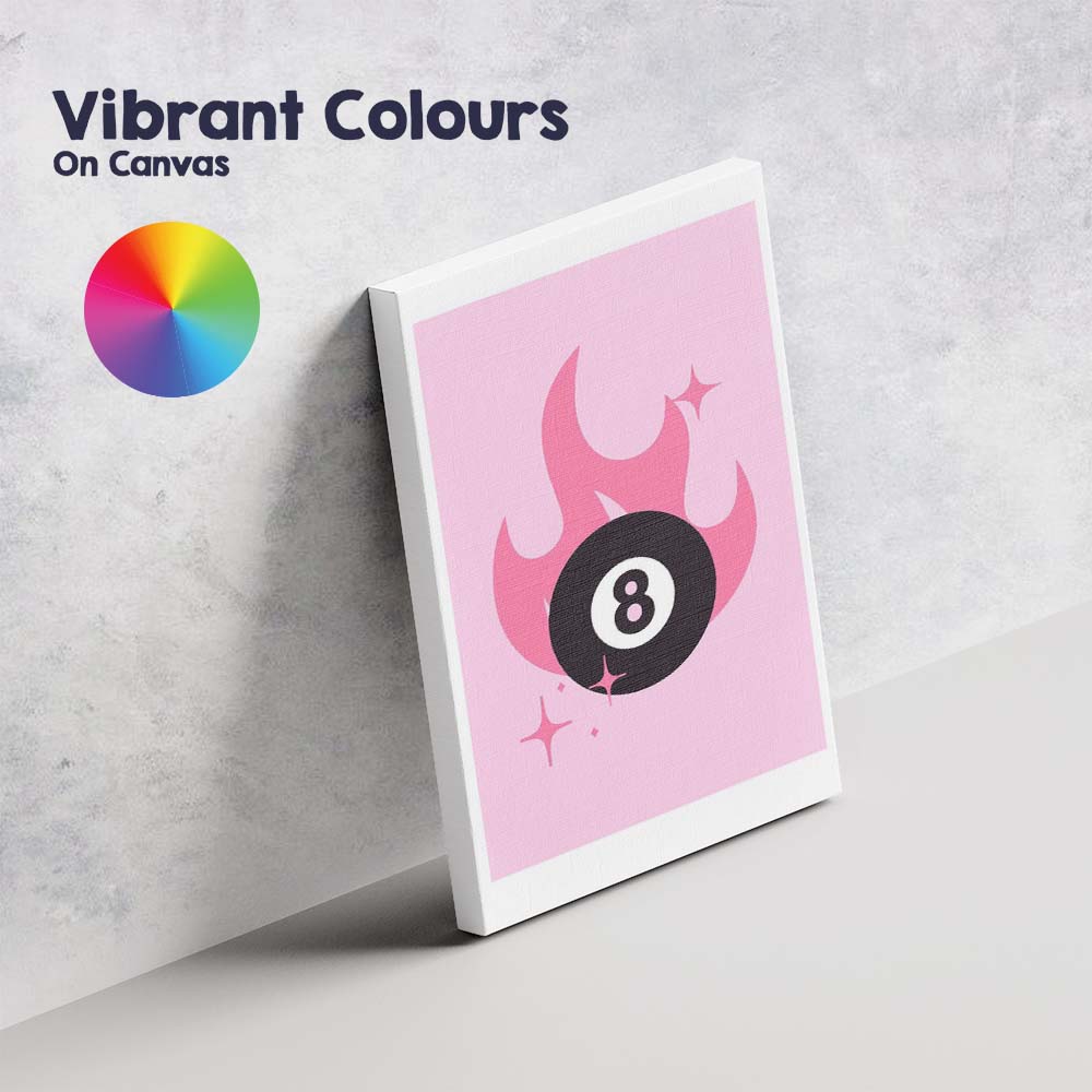 Minimalist Flaming Eight Ball Retro Illustration Canvas Wall Art Print Decor Picture Ready to Hang
