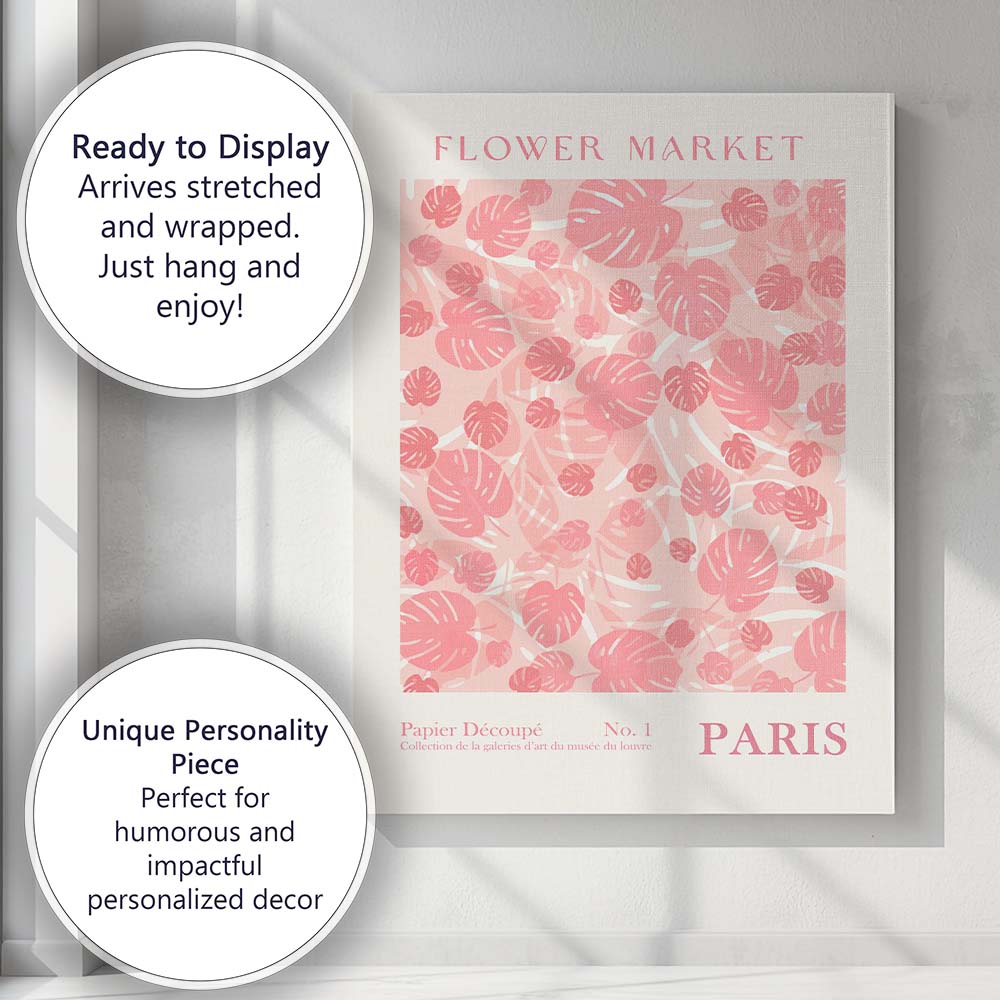 Paris Pink Monstera Tropical Leaf Market Poster Canvas Wall Art Print Decor Picture Ready to Hang