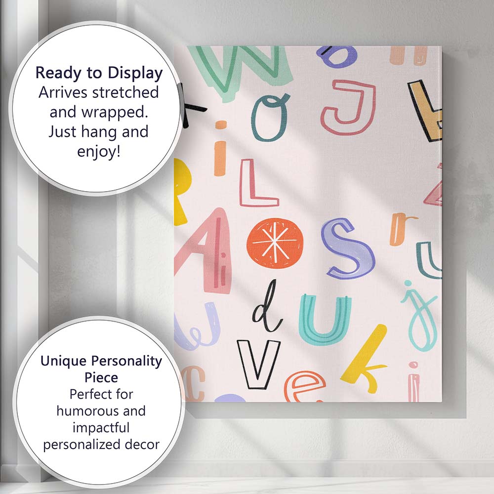 Colourful Abstract Alphabet Letters Typography Pattern Canvas Wall Art Print Decor Picture Ready to Hang