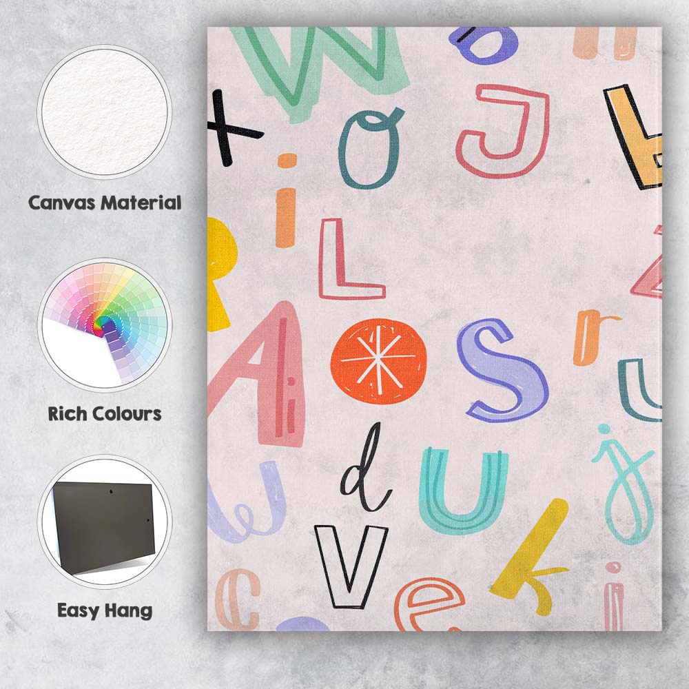 Colourful Abstract Alphabet Letters Typography Pattern Canvas Wall Art Print Decor Picture Ready to Hang