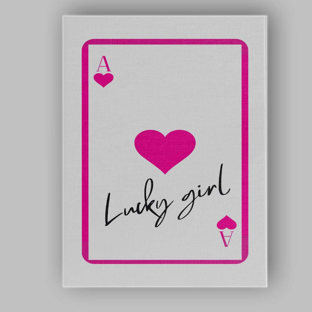 Lucky Girl Ace Of Hearts Typography Canvas Wall Art Print Decor Picture Ready to Hang