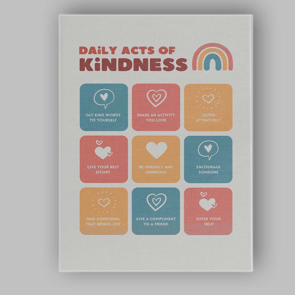 Daily Acts Of Kindness Inspirational Typography Poster Canvas Wall Art Print Decor Picture Ready to Hang