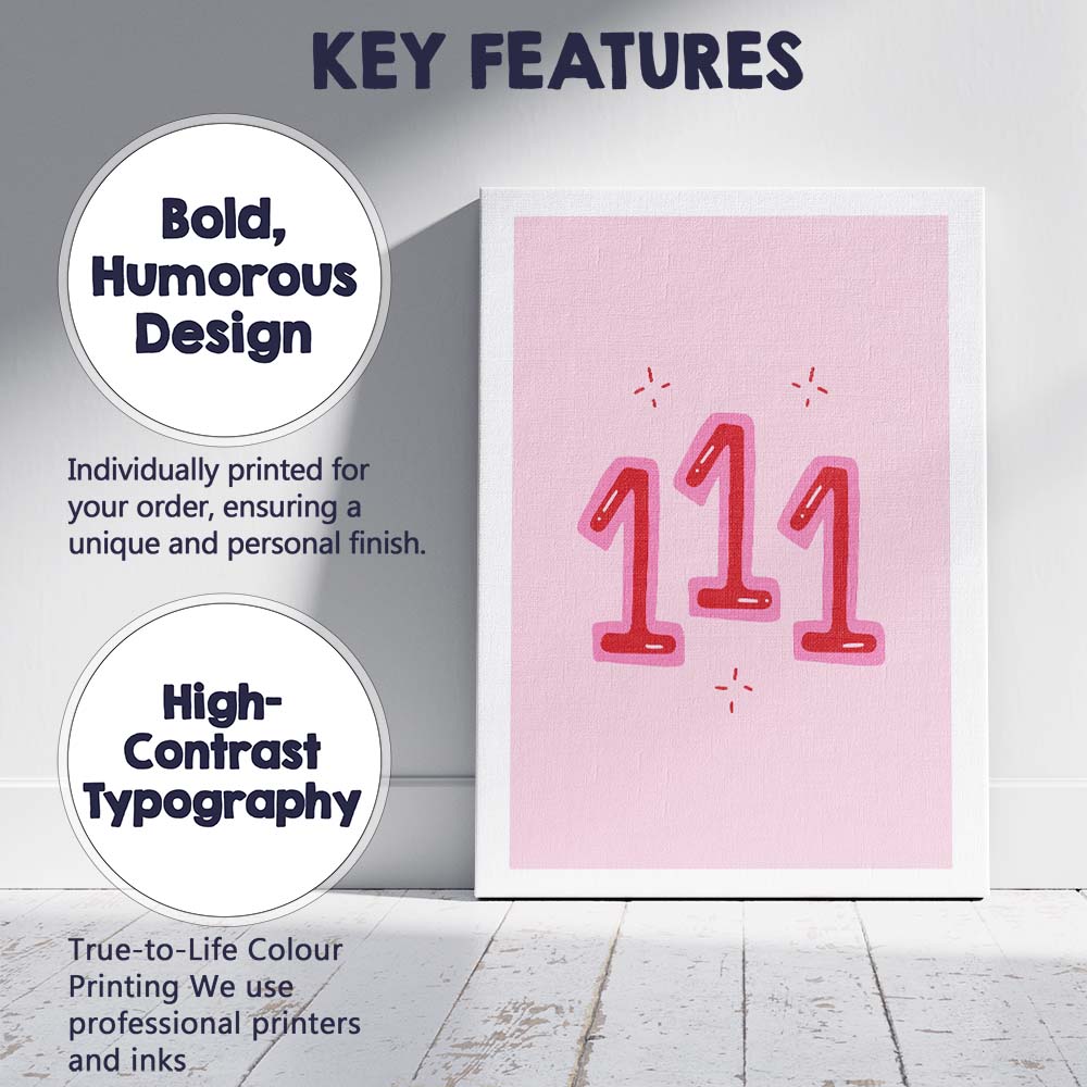 Pink Angel Number 111 Spiritual Numerology Poster Canvas Wall Art Print Decor Picture Ready to Hang