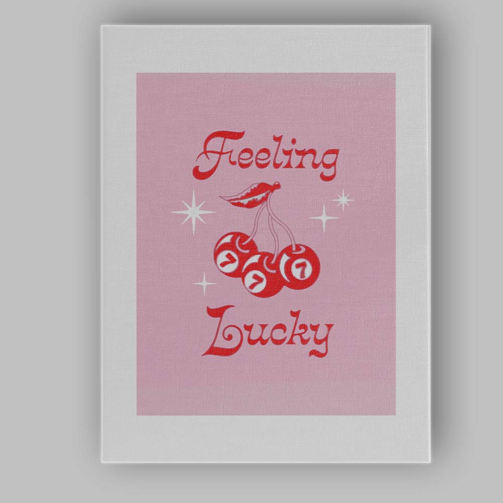 Feeling Lucky Cherry Slot Machine Illustration Canvas Wall Art Print Decor Picture Ready to Hang