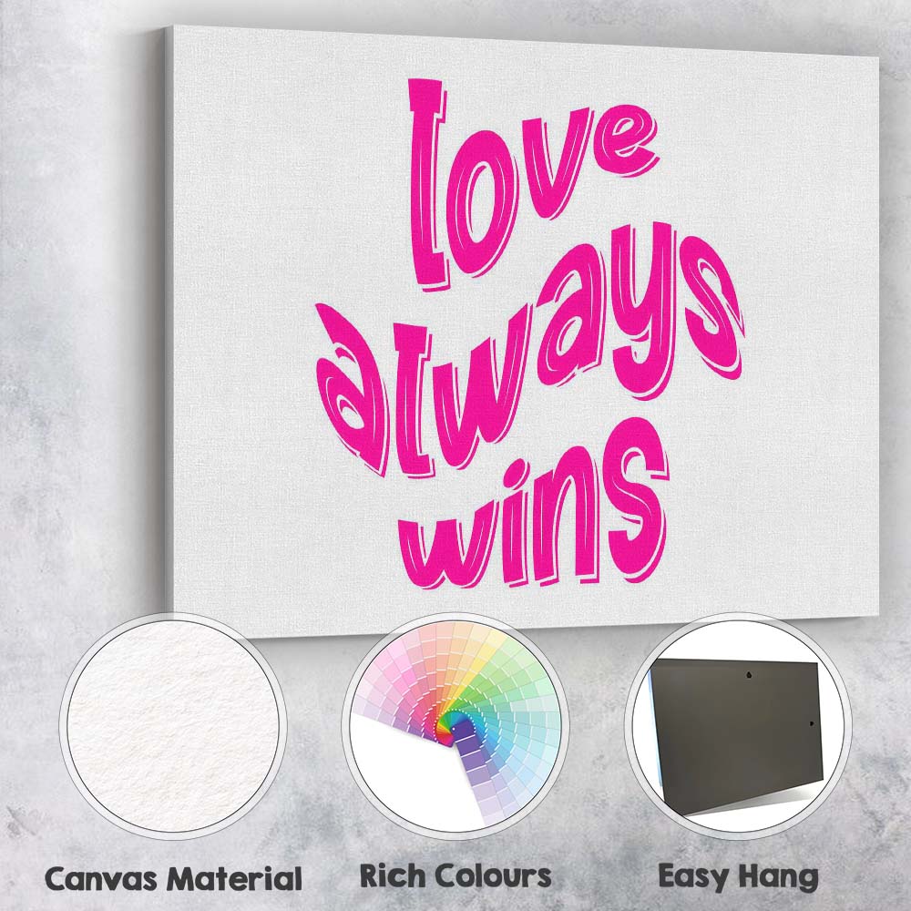 Love Always Wins Bold Pink Typography Quote Canvas Wall Art Print Decor Picture Ready to Hang