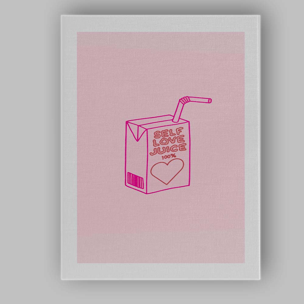 Self Love Juice Minimal Pink Line Art Illustration Canvas Wall Art Print Decor Picture Ready to Hang