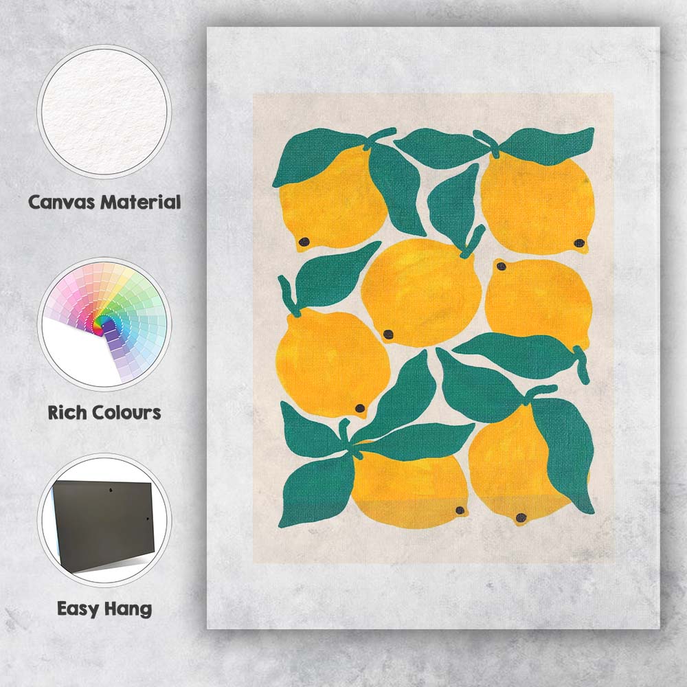 Minimalist Yellow Lemon Botanical Fruit Illustration Canvas Wall Art Print Decor Picture Ready to Hang