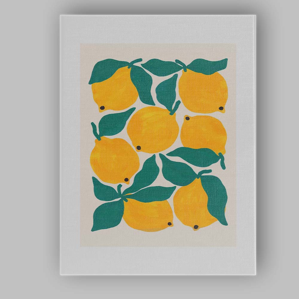 Minimalist Yellow Lemon Botanical Fruit Illustration Canvas Wall Art Print Decor Picture Ready to Hang